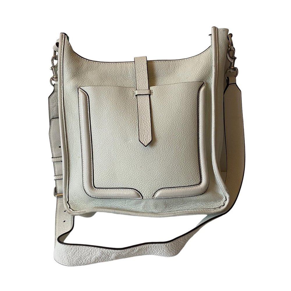 Rebecca‎ Minkoff white pebbled leather crossbody handbag feedbag wide strap